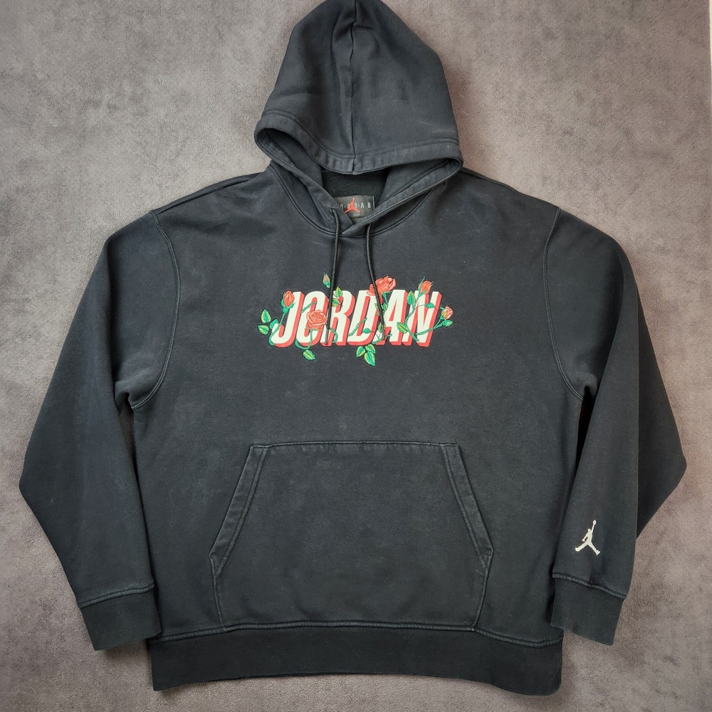 Nike Jordan Sorry For Your Loss Tour Hoodie Mens Large‎ Black Roses Sweatshirt
